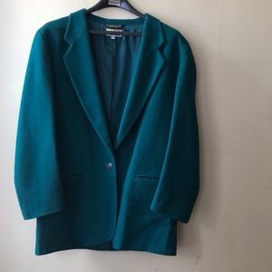 L.L. Bean Deep Green Teal Wool/Cashmere Blend Blazer Jacket Size 14R